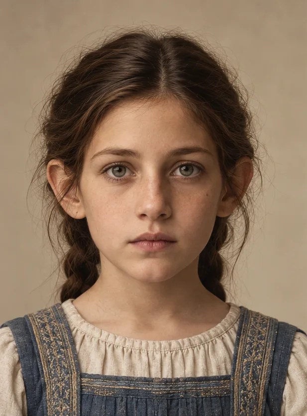 Formal portrait of a ten-year-old girl against a plain backdrop.